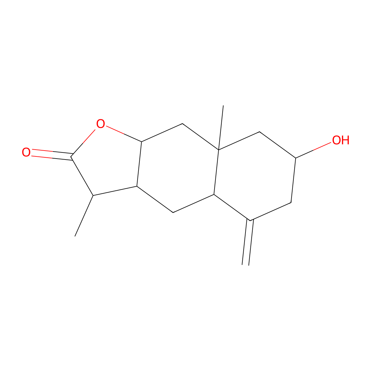 7-hydroxy-3,8a-dimethyl-5-methylidene-3a,4,4a,6,7,8,9,9a-octahydro-3H-benzo[f][1]benzofuran-2-one molecular structure, CAS 150150-61-1