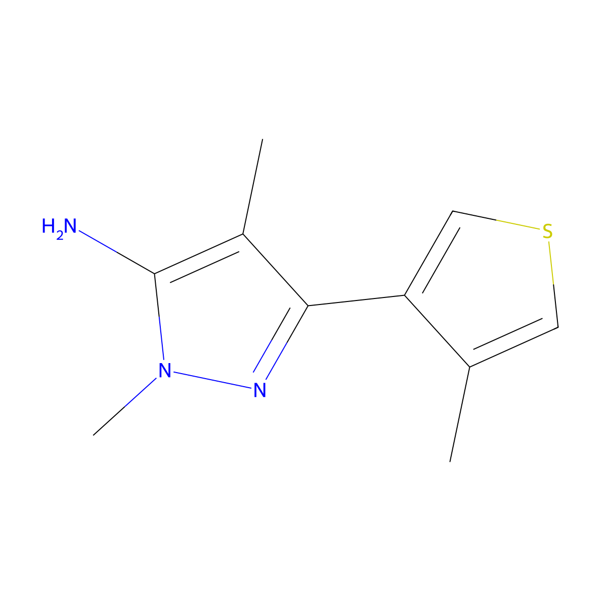 1,4-dimethyl-3-(4-methylthiophen-3-yl)-1H-pyrazol-5-amine molecular structure, CAS 1501500-01-1