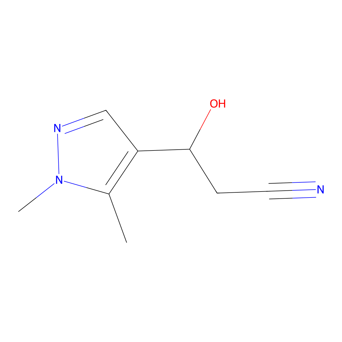 3-(1,5-dimethyl-1H-pyrazol-4-yl)-3-hydroxypropanenitrile molecular structure, CAS 1501551-06-9