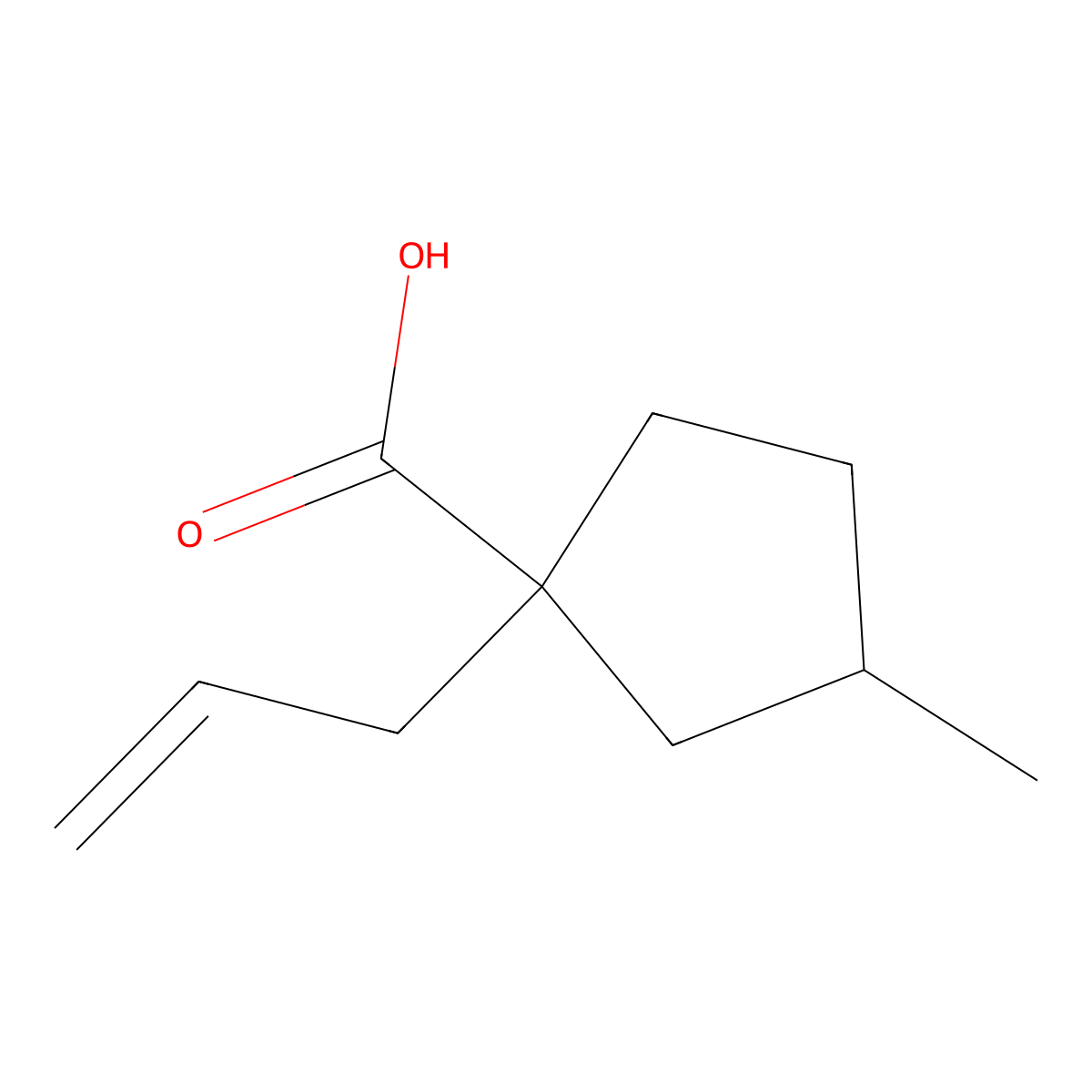 3-Methyl-1-(prop-2-en-1-yl)cyclopentane-1-carboxylic acid molecular structure, CAS 1501559-35-8