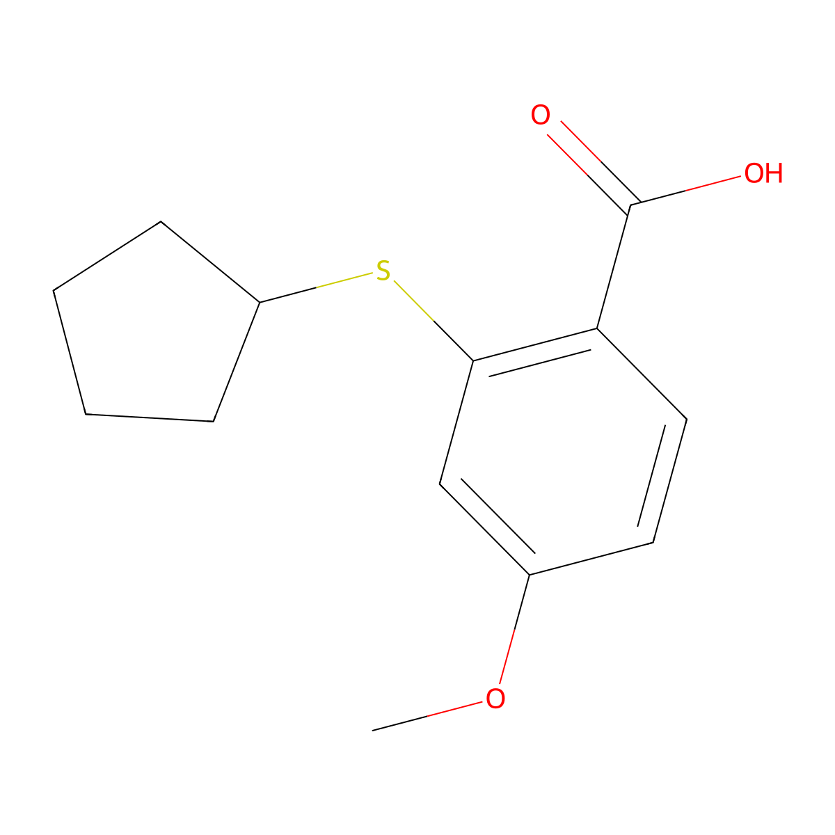 2-(Cyclopentylsulfanyl)-4-methoxybenzoic acid molecular structure, CAS 1501584-19-5