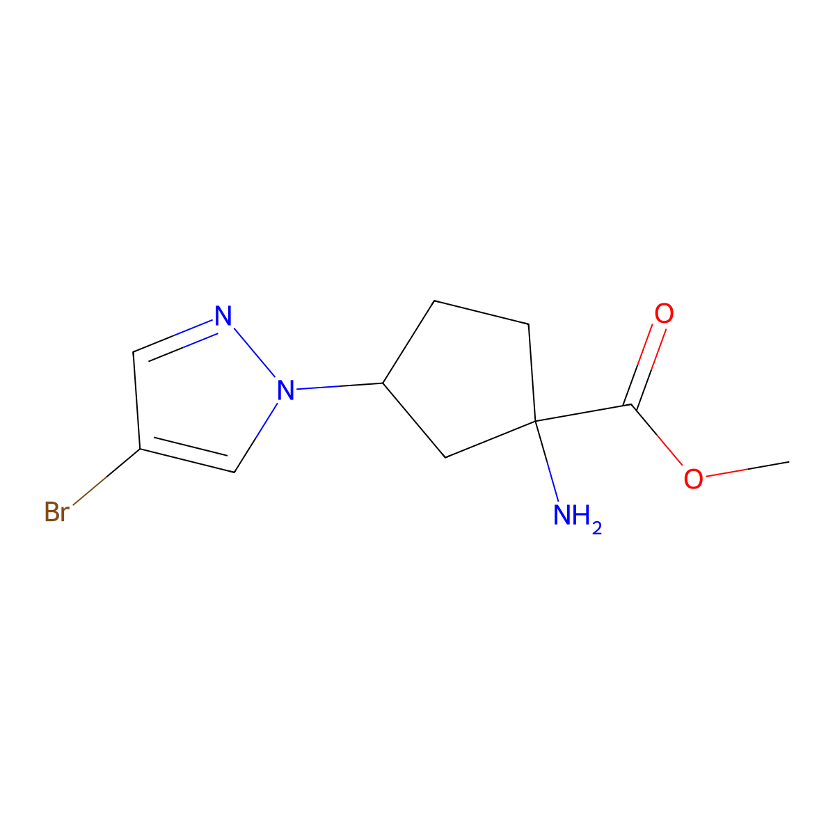 Methyl 1-amino-3-(4-bromo-1h-pyrazol-1-yl)cyclopentane-1-carboxylate molecular structure, CAS 1501587-14-9