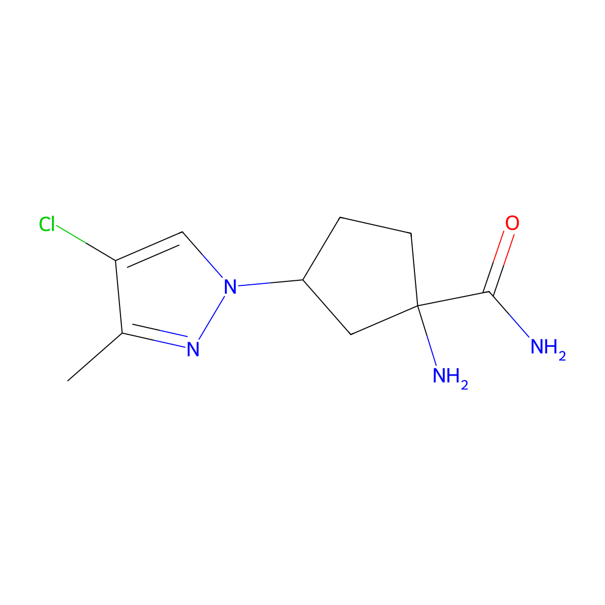 1-Amino-3-(4-chloro-3-methyl-1h-pyrazol-1-yl)cyclopentane-1-carboxamide molecular structure, CAS 1501590-94-8