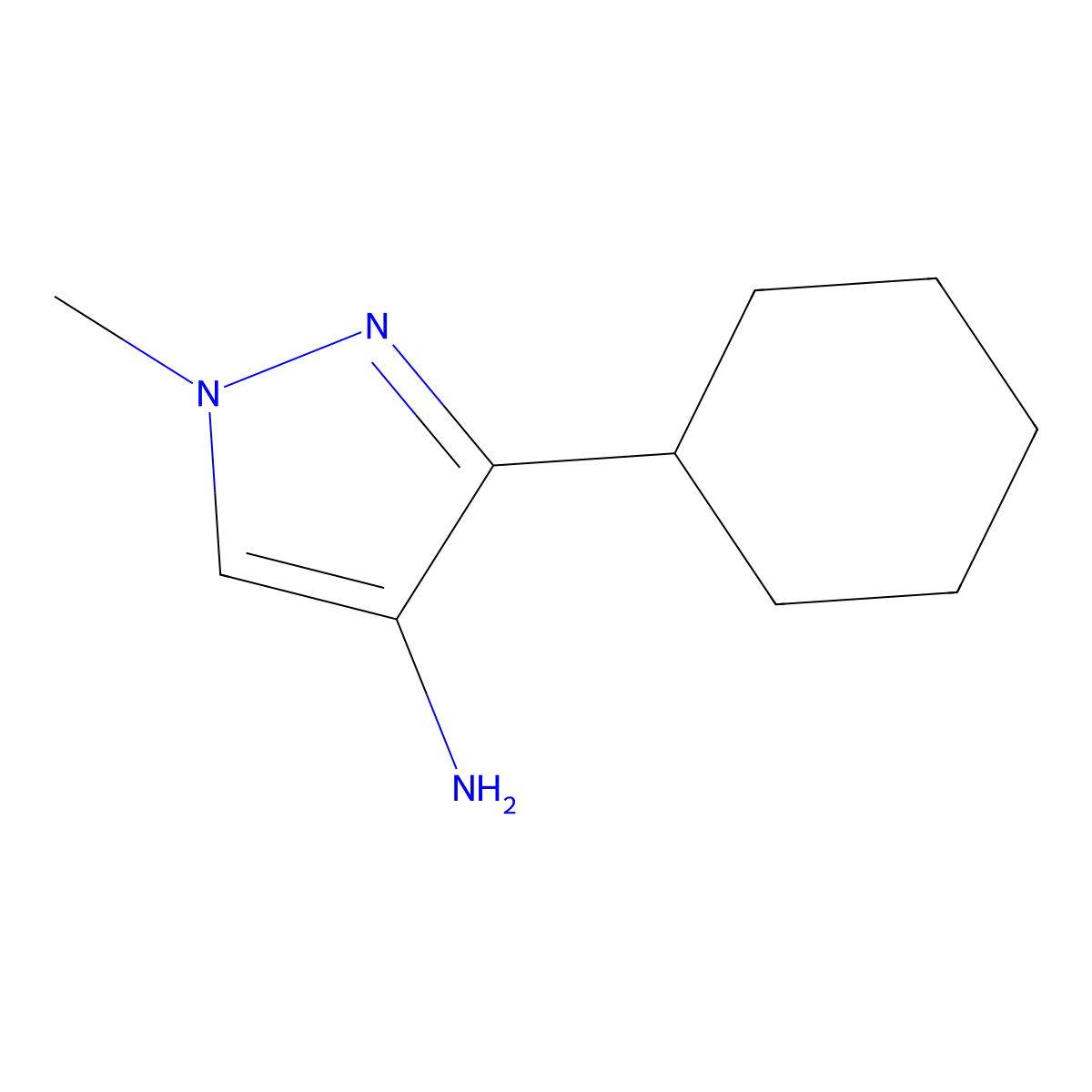 3-cyclohexyl-1-methyl-1H-pyrazol-4-amine molecular structure, CAS 1501621-54-0