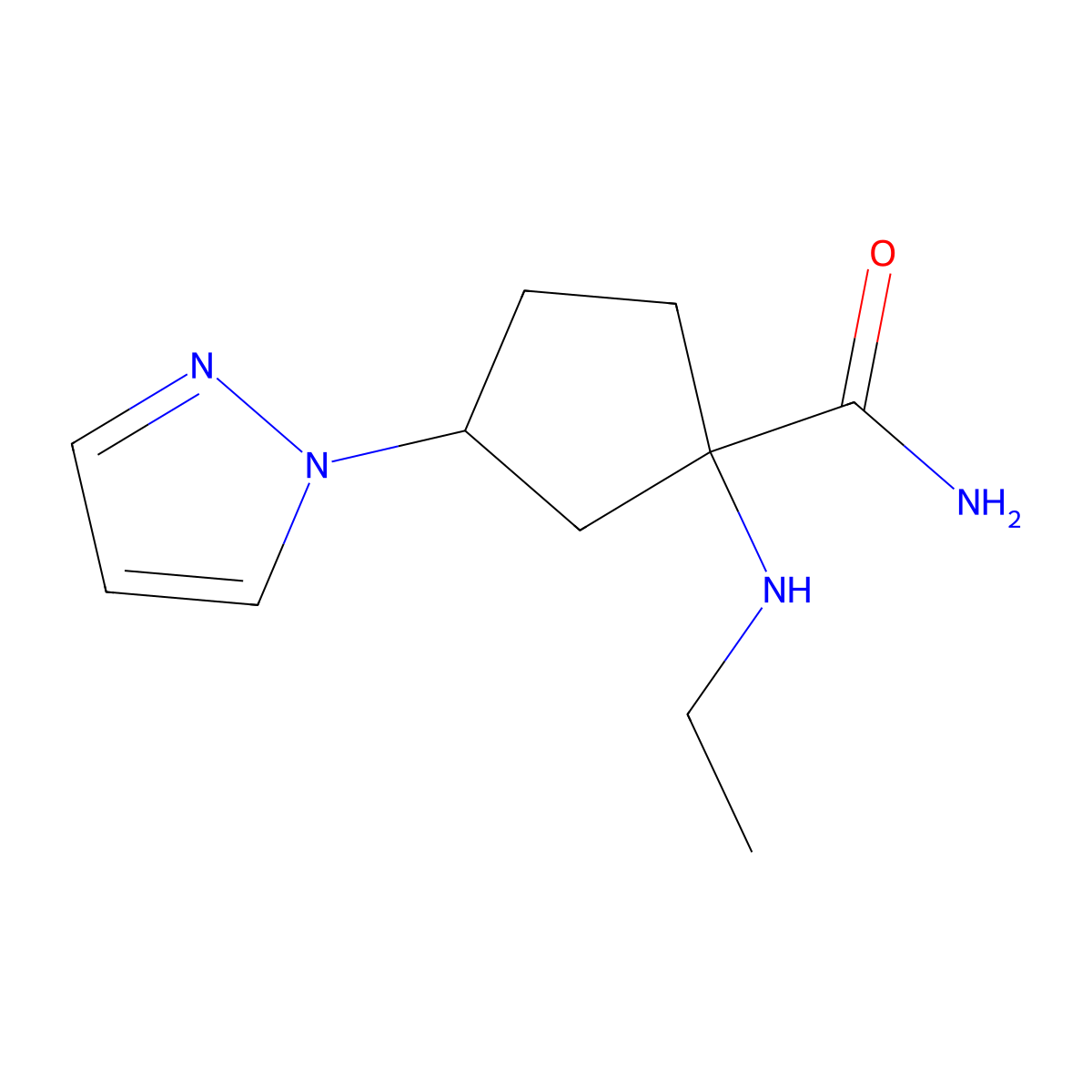 1-(Ethylamino)-3-(1h-pyrazol-1-yl)cyclopentane-1-carboxamide molecular structure, CAS 1501628-40-5