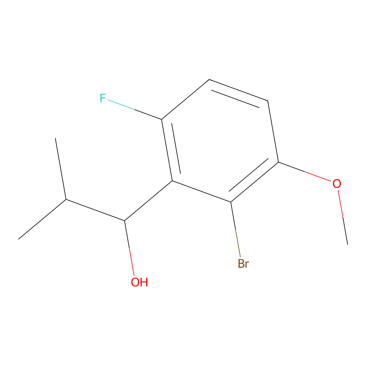 1-(2-Bromo-6-fluoro-3-methoxyphenyl)-2-methylpropan-1-ol molecular structure, CAS 1501657-28-8