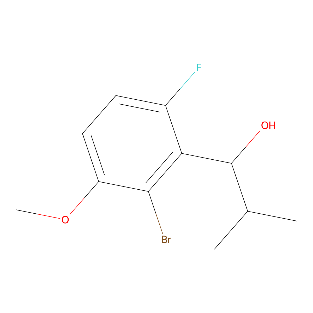 1-(2-Bromo-6-fluoro-3-methoxyphenyl)-2-methylpropan-1-ol molecular structure, CAS 1501657-28-8
