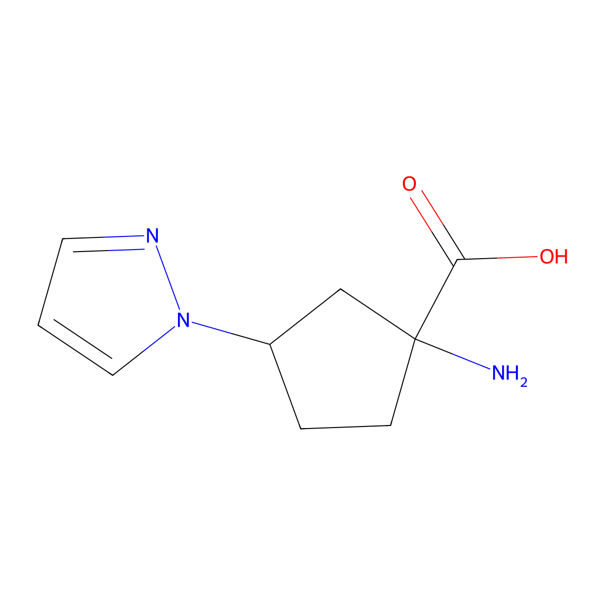 1-amino-3-(1H-pyrazol-1-yl)cyclopentane-1-carboxylic acid molecular structure, CAS 1501696-29-2