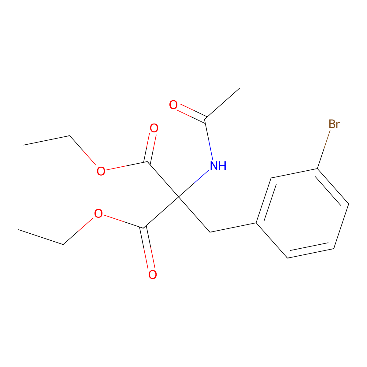 Diethyl (acetylamino)(3-bromobenzyl)malonate molecular structure, CAS 15017-44-4