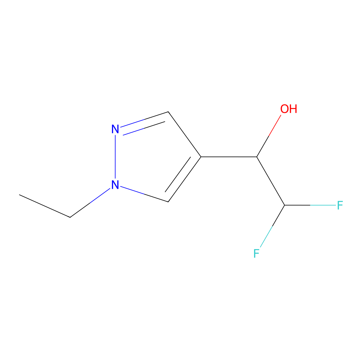 1-(1-ethyl-1H-pyrazol-4-yl)-2,2-difluoroethan-1-ol molecular structure, CAS 1501711-40-5