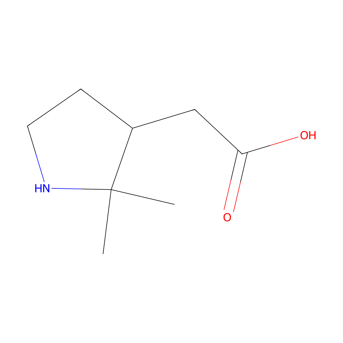 2-(2,2-Dimethylpyrrolidin-3-yl)acetic acid molecular structure, CAS 1501720-77-9