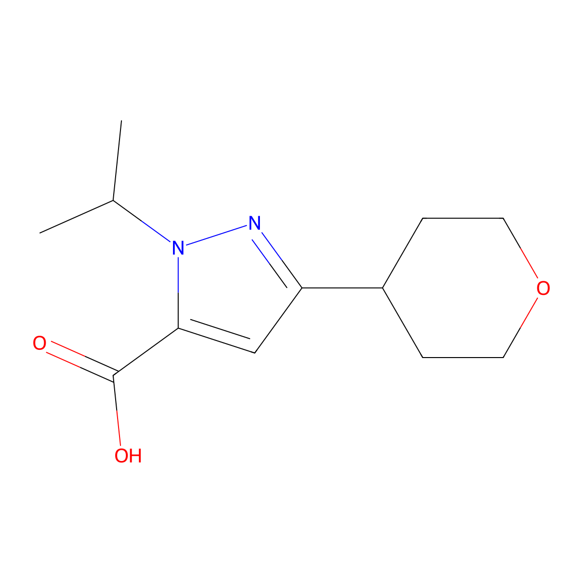 3-(Oxan-4-yl)-1-(propan-2-yl)-1H-pyrazole-5-carboxylic acid molecular structure, CAS 1501731-64-1