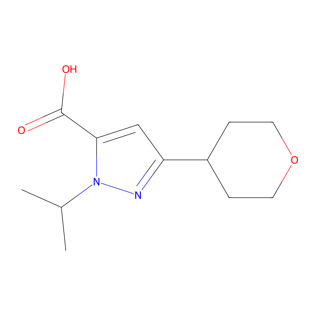 3-(Oxan-4-yl)-1-(propan-2-yl)-1H-pyrazole-5-carboxylic acid molecular structure, CAS 1501731-64-1