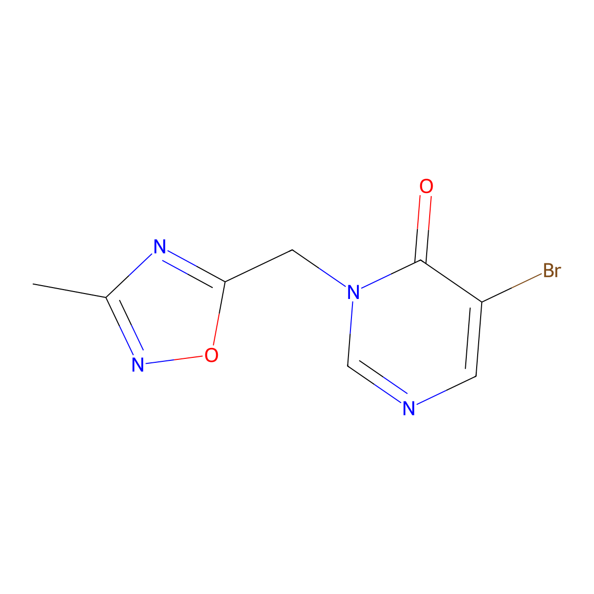 5-Bromo-3-[(3-methyl-1,2,4-oxadiazol-5-yl)methyl]-3,4-dihydropyrimidin-4-one molecular structure, CAS 1501749-00-3