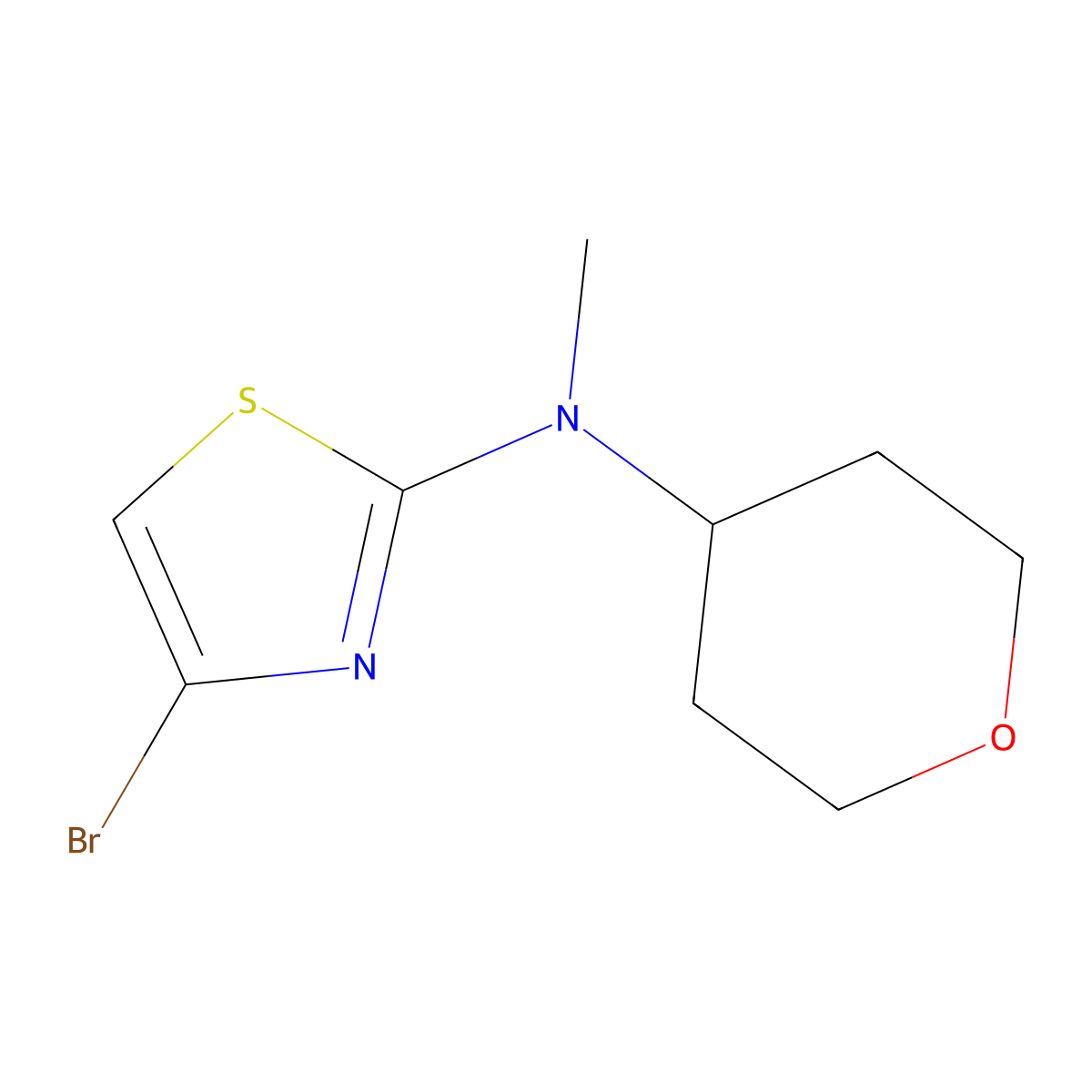 4-bromo-N-methyl-N-(oxan-4-yl)-1,3-thiazol-2-amine molecular structure, CAS 1501776-04-0