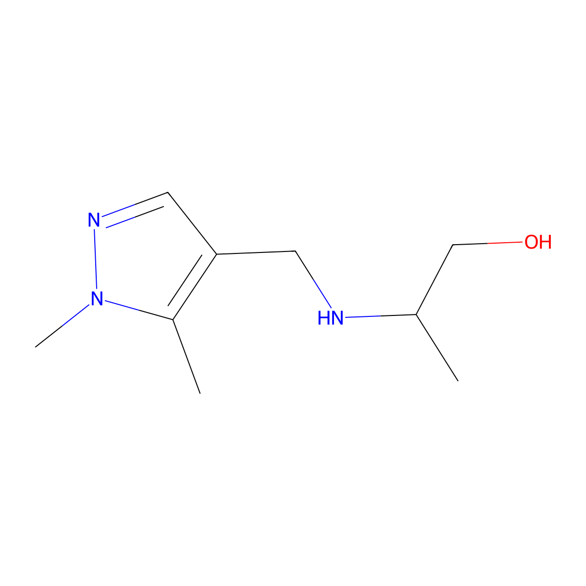 2-{[(1,5-dimethyl-1H-pyrazol-4-yl)methyl]amino}propan-1-ol molecular structure, CAS 1501838-18-1