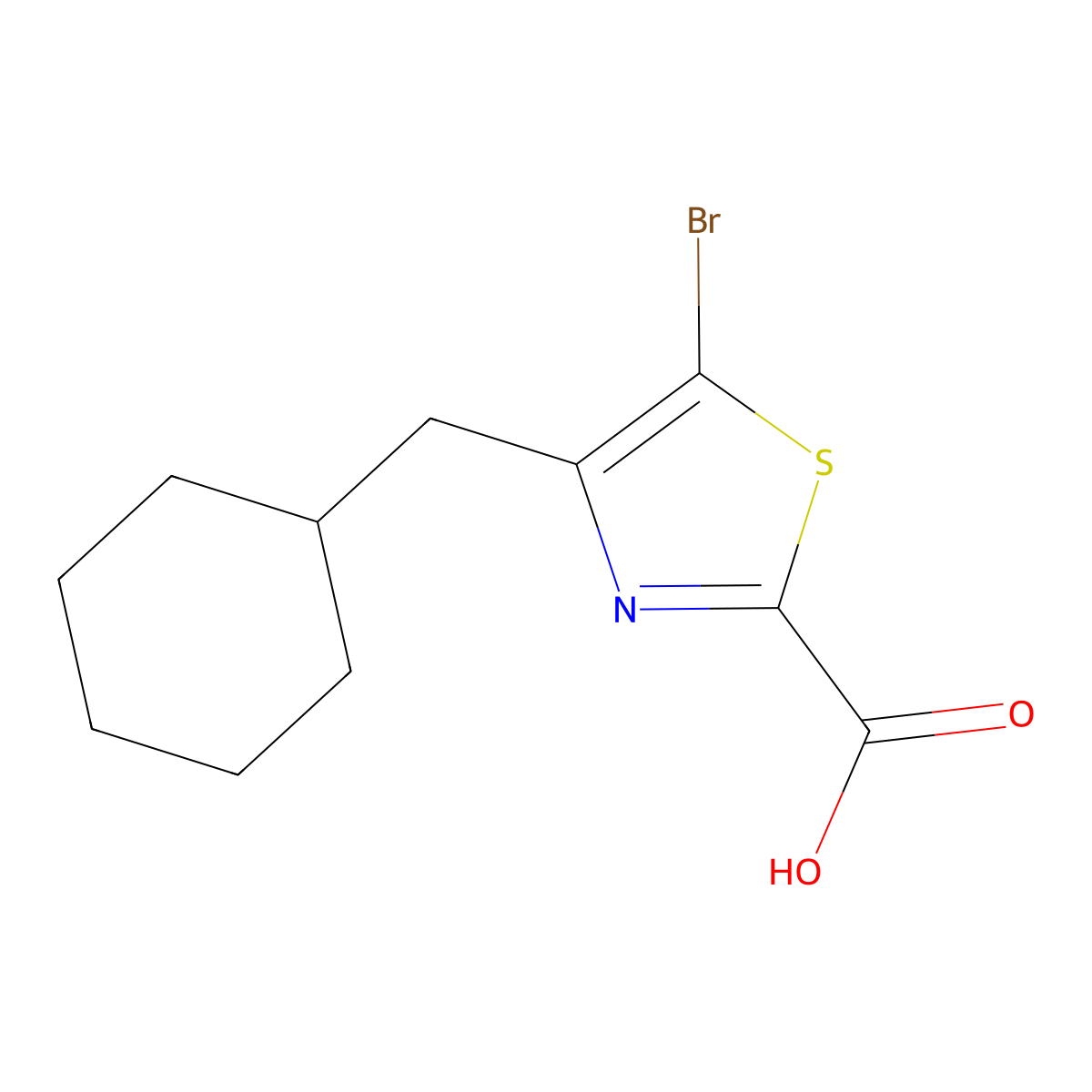 5-Bromo-4-(cyclohexylmethyl)thiazole-2-carboxylic acid molecular structure, CAS 1501854-55-2