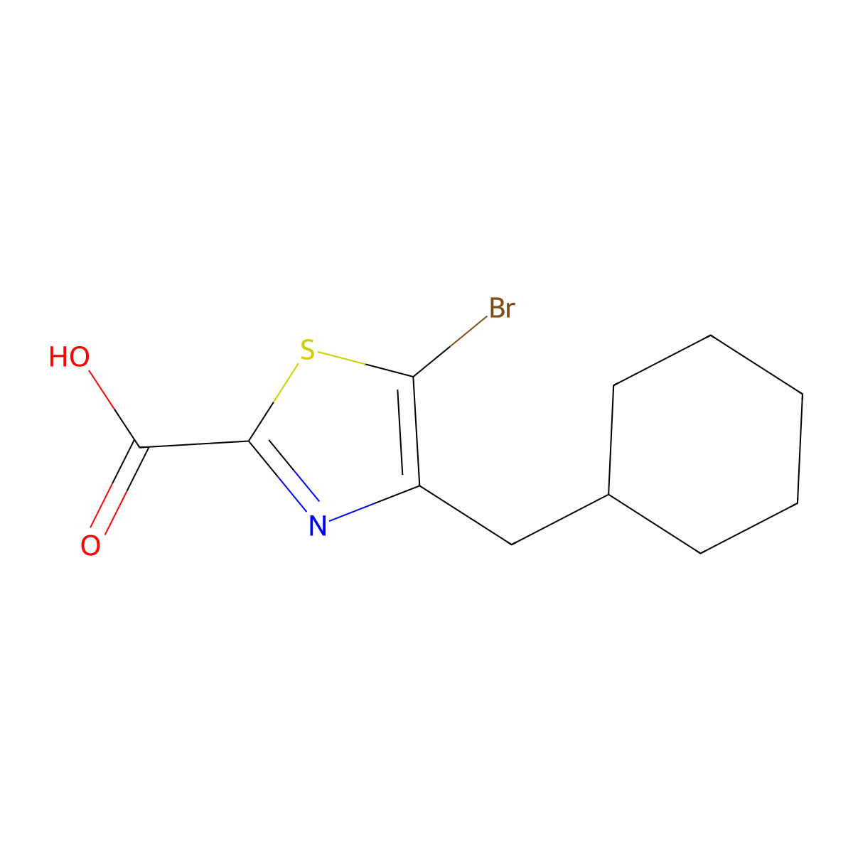 5-Bromo-4-(cyclohexylmethyl)thiazole-2-carboxylic acid molecular structure, CAS 1501854-55-2