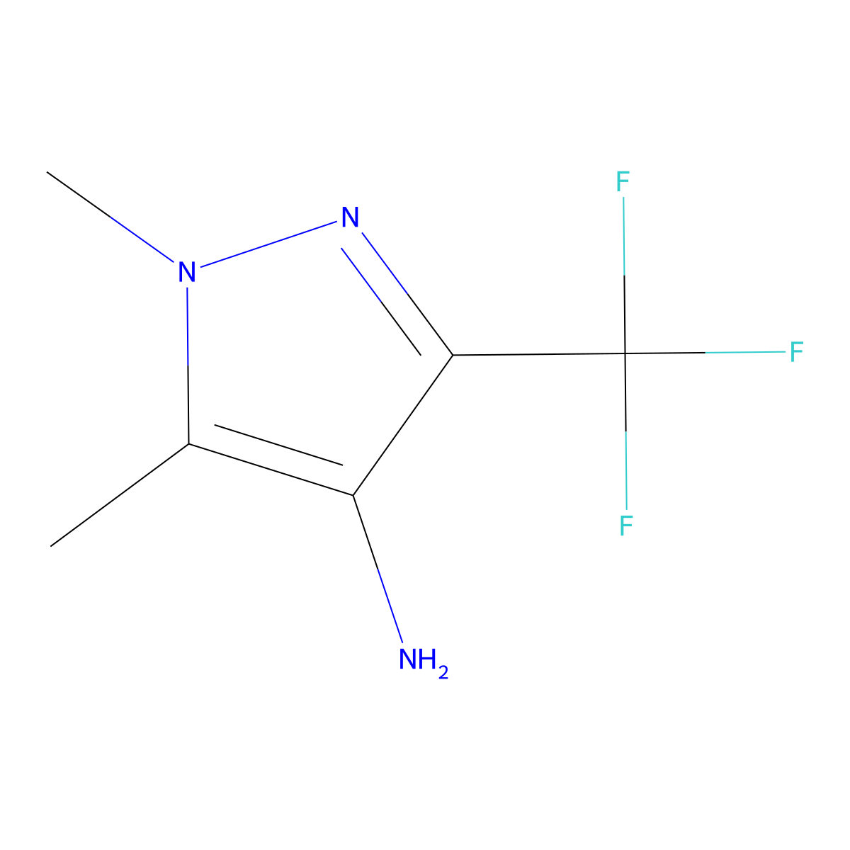 1,5-dimethyl-3-(trifluoromethyl)-1H-pyrazol-4-amine molecular structure, CAS 150187-15-8