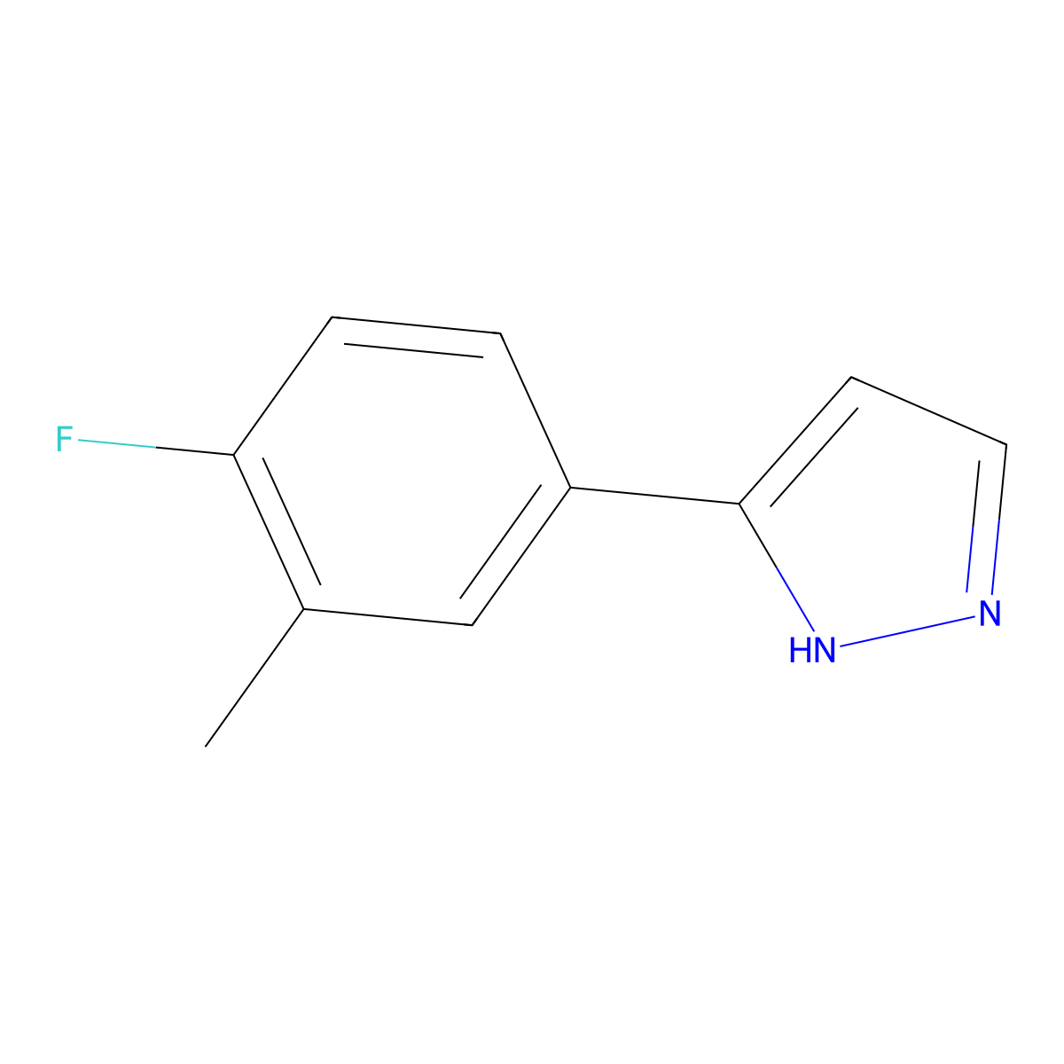 3-(4-fluoro-3-methylphenyl)-1H-pyrazole molecular structure, CAS 1501899-40-6