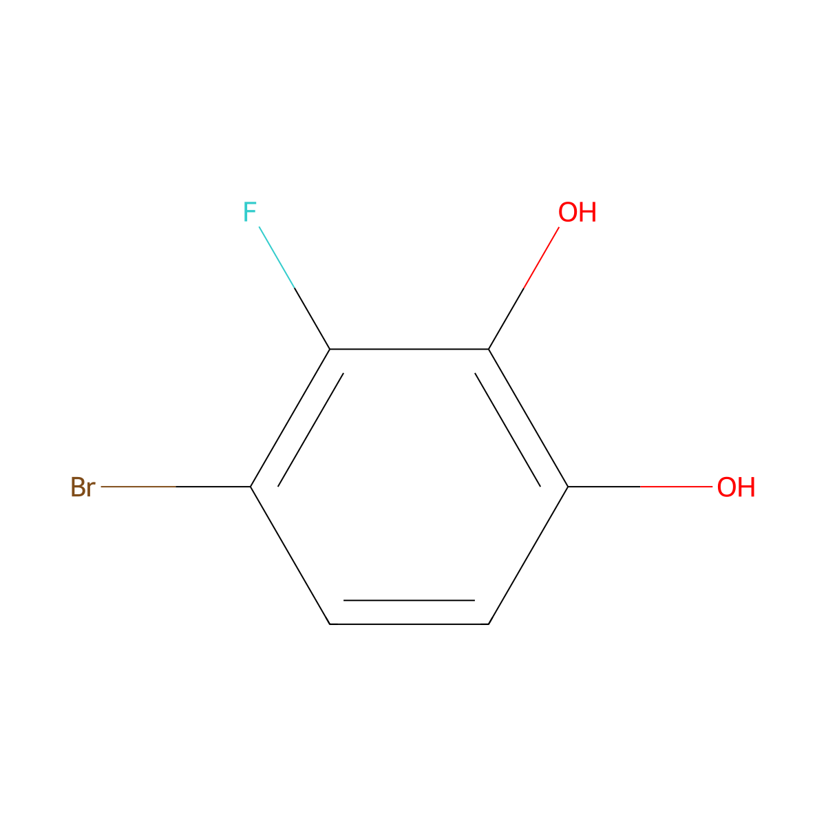 4-Bromo-3-fluorobenzene-1,2-diol molecular structure, CAS 150190-99-1