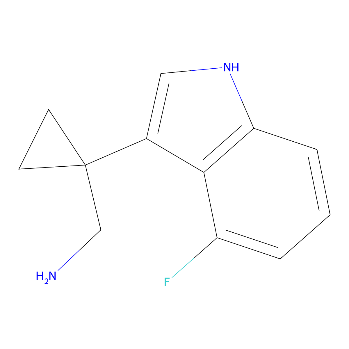 (1-(4-Fluoro-1H-indol-3-yl)cyclopropyl)methanamine molecular structure, CAS 1501903-29-2