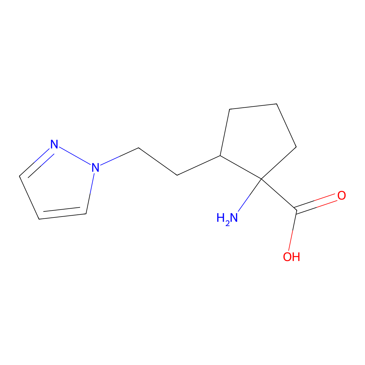 2-(2-(1h-Pyrazol-1-yl)ethyl)-1-aminocyclopentane-1-carboxylic acid molecular structure, CAS 1501911-71-2