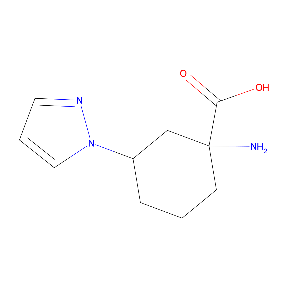 1-amino-3-(1H-pyrazol-1-yl)cyclohexane-1-carboxylic acid molecular structure, CAS 1501931-03-8