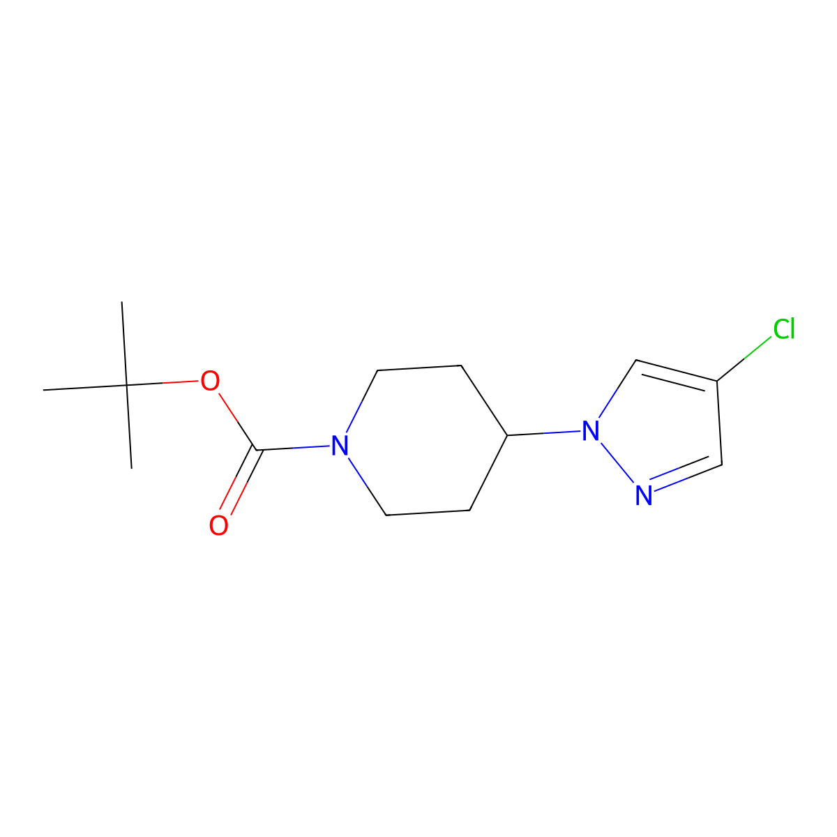 tert-butyl 4-(4-chloro-1H-pyrazol-1-yl)piperidine-1-carboxylate molecular structure, CAS 1501970-55-3