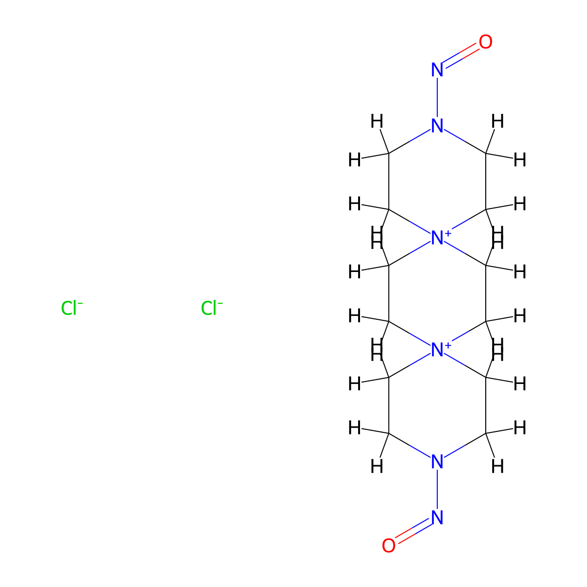 3,12-Dinitroso-3,12-diaza-6,9-diazoniadispiro[5.2.5.2]hexadecane dichloride molecular structure, CAS 1502-48-3