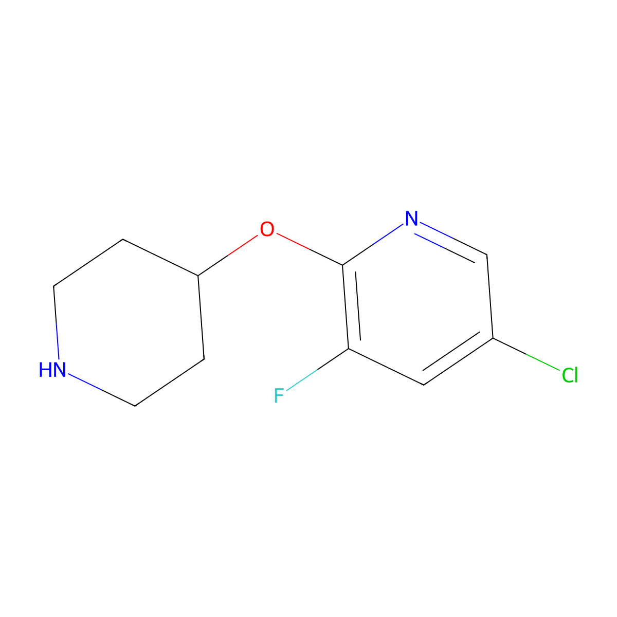 5-Chloro-3-fluoro-2-(piperidin-4-yloxy)pyridine molecular structure, CAS 1502026-93-8