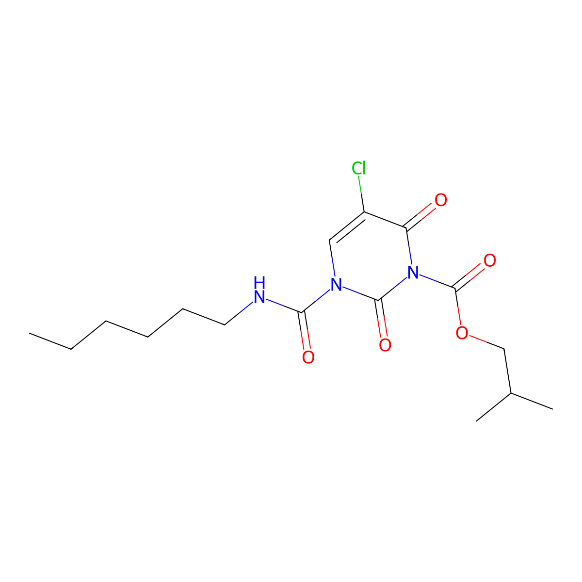 2-Methylpropyl 5-chloro-3-(hexylcarbamoyl)-2,6-dioxopyrimidine-1-carboxylate molecular structure, CAS 1502027-70-4