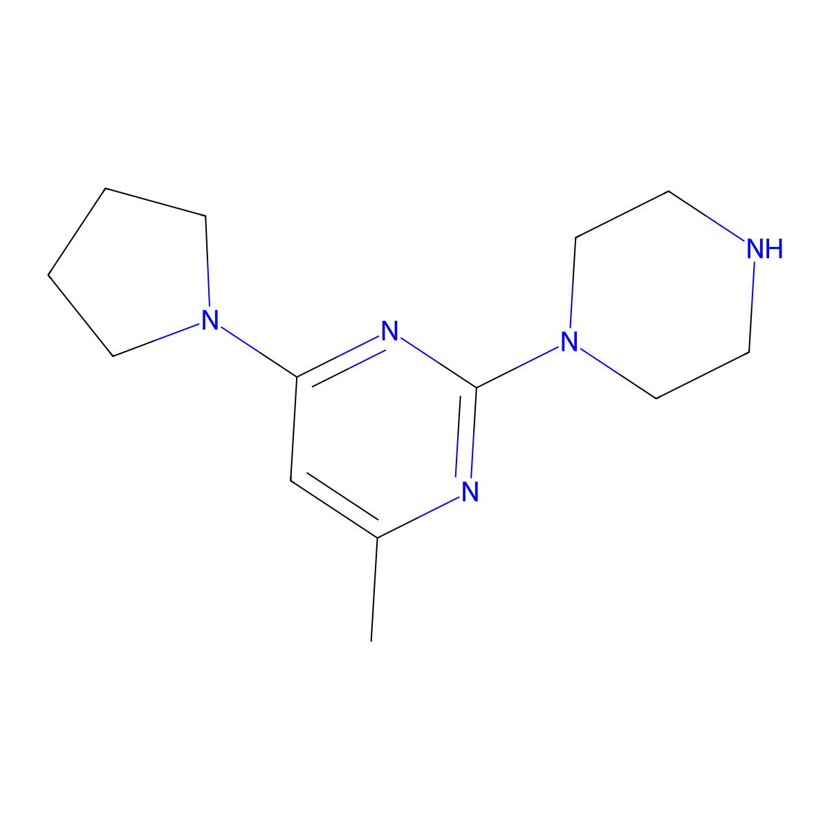 4-Methyl-2-(piperazin-1-yl)-6-(pyrrolidin-1-yl)pyrimidine molecular structure, CAS 1502043-62-0