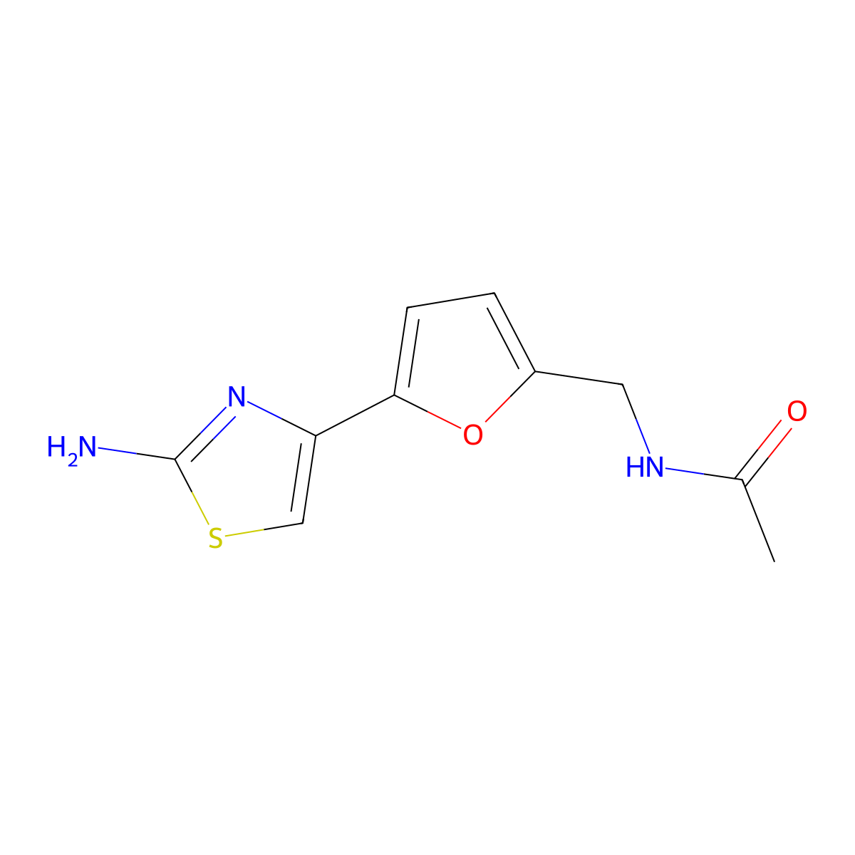 N-{[5-(2-amino-1,3-thiazol-4-yl)furan-2-yl]methyl}acetamide molecular structure, CAS 150208-26-7