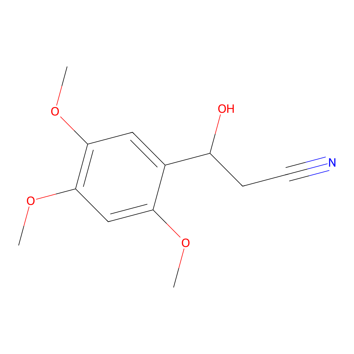 3-Hydroxy-3-(2,4,5-trimethoxyphenyl)propanenitrile molecular structure, CAS 1502084-11-8