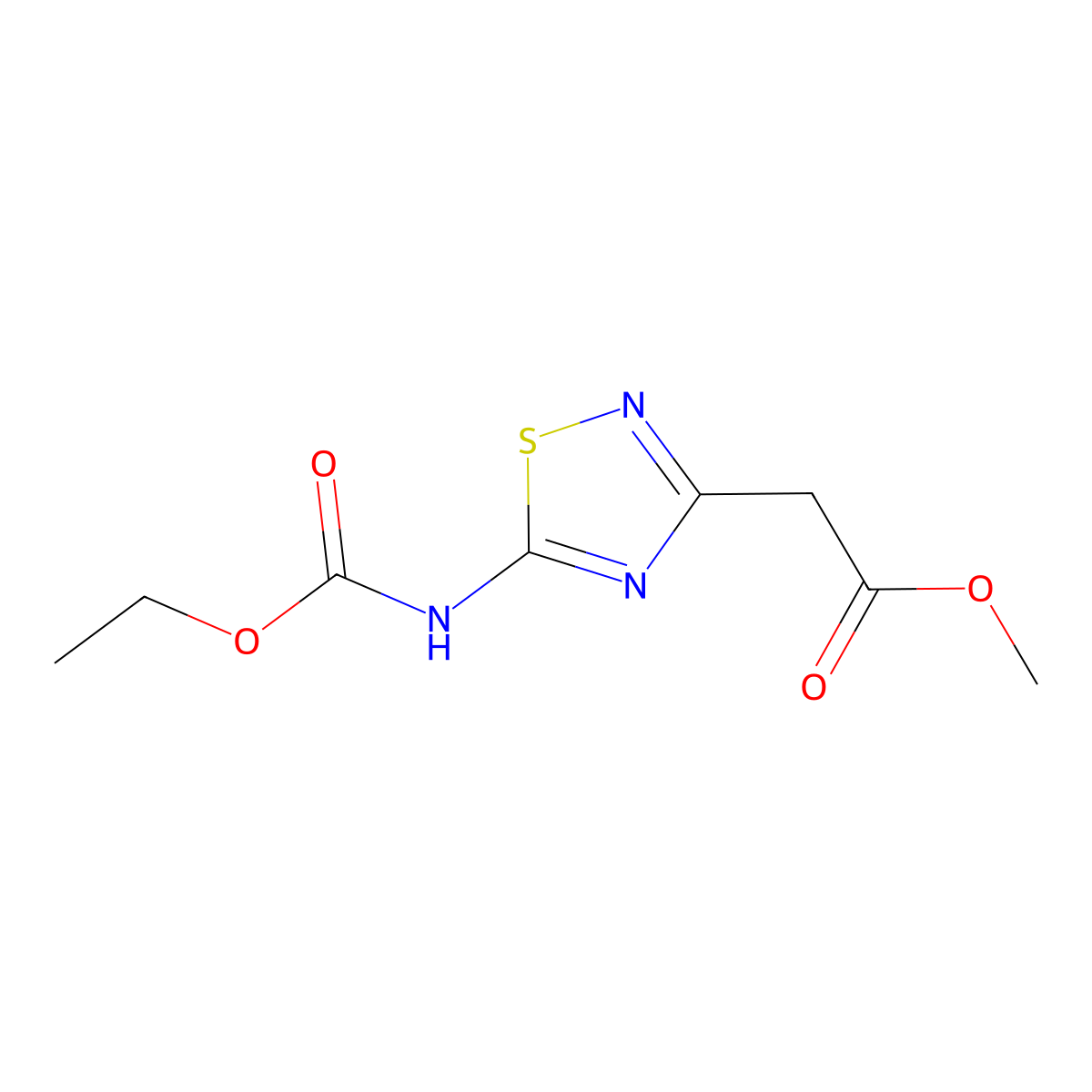 1,2,4-Thiadiazole-3-acetic acid, 5-[(ethoxycarbonyl)amino]-, methyl ester molecular structure, CAS 150215-07-9