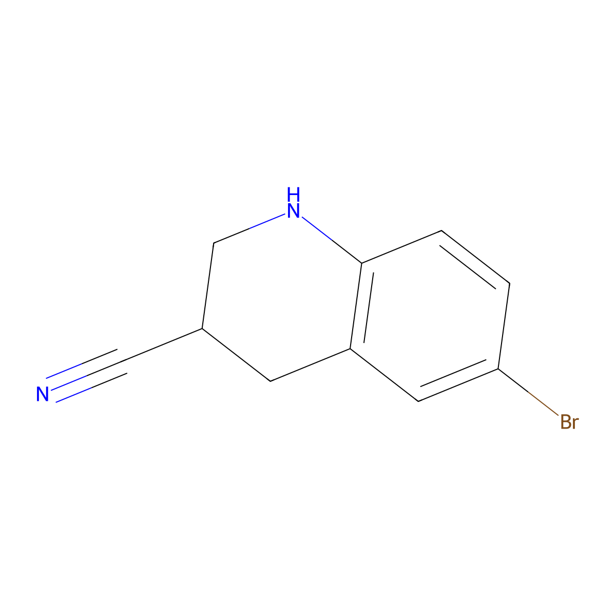 6-Bromo-1,2,3,4-tetrahydroquinoline-3-carbonitrile molecular structure, CAS 1502163-69-0