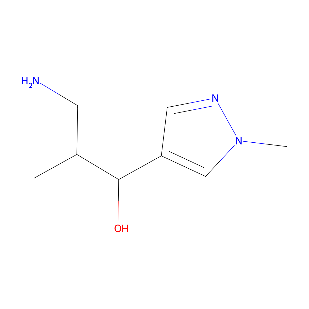 3-Amino-2-methyl-1-(1-methyl-1H-pyrazol-4-yl)propan-1-ol molecular structure, CAS 1502169-39-2