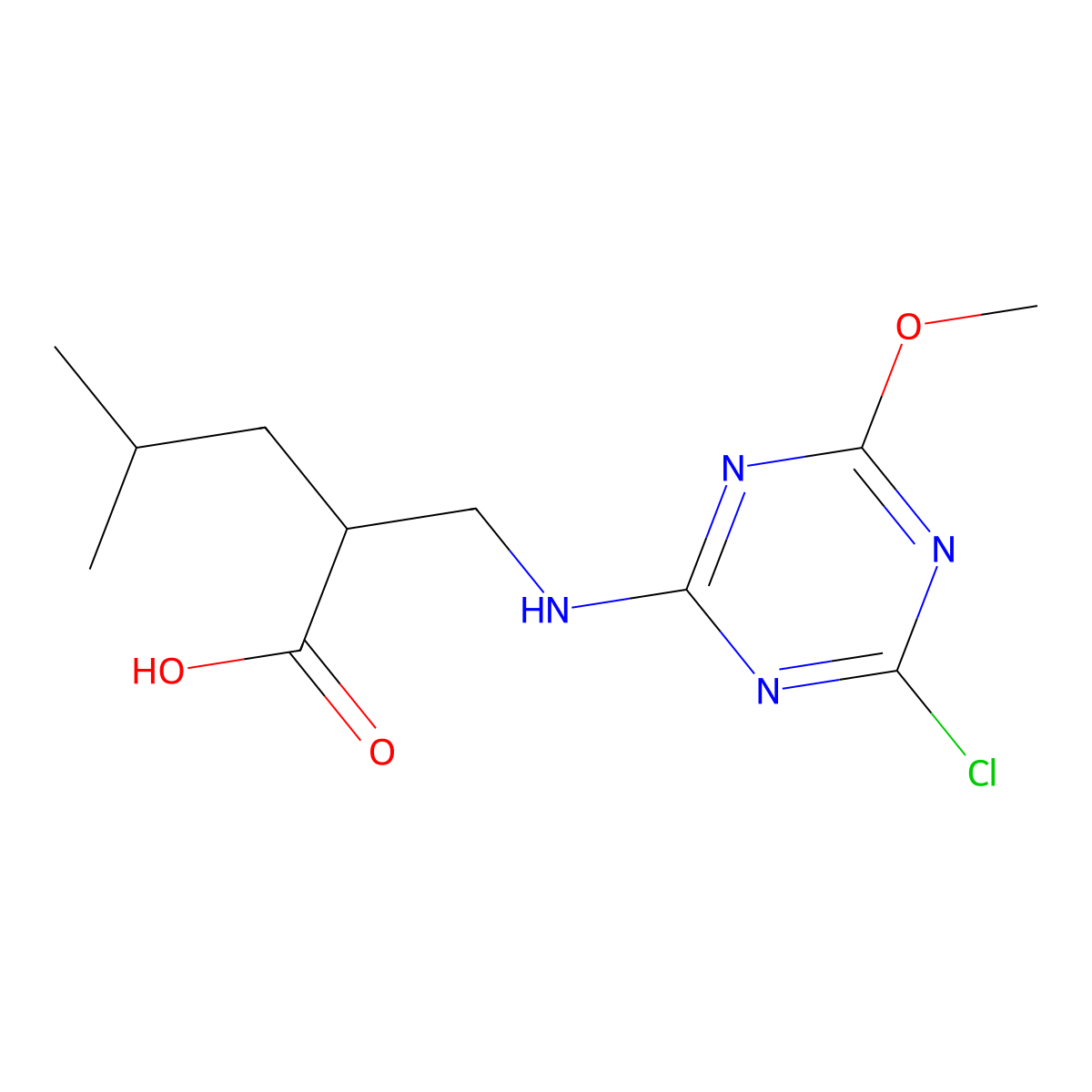 2-(((4-Chloro-6-methoxy-1,3,5-triazin-2-yl)amino)methyl)-4-methylpentanoic acid molecular structure, CAS 1502179-34-1