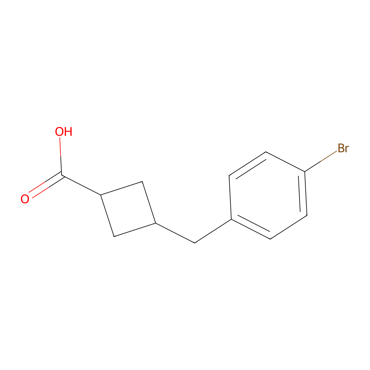 3-((4-Bromophenyl)methyl)cyclobutane-1-carboxylic acid molecular structure, CAS 1502179-62-5