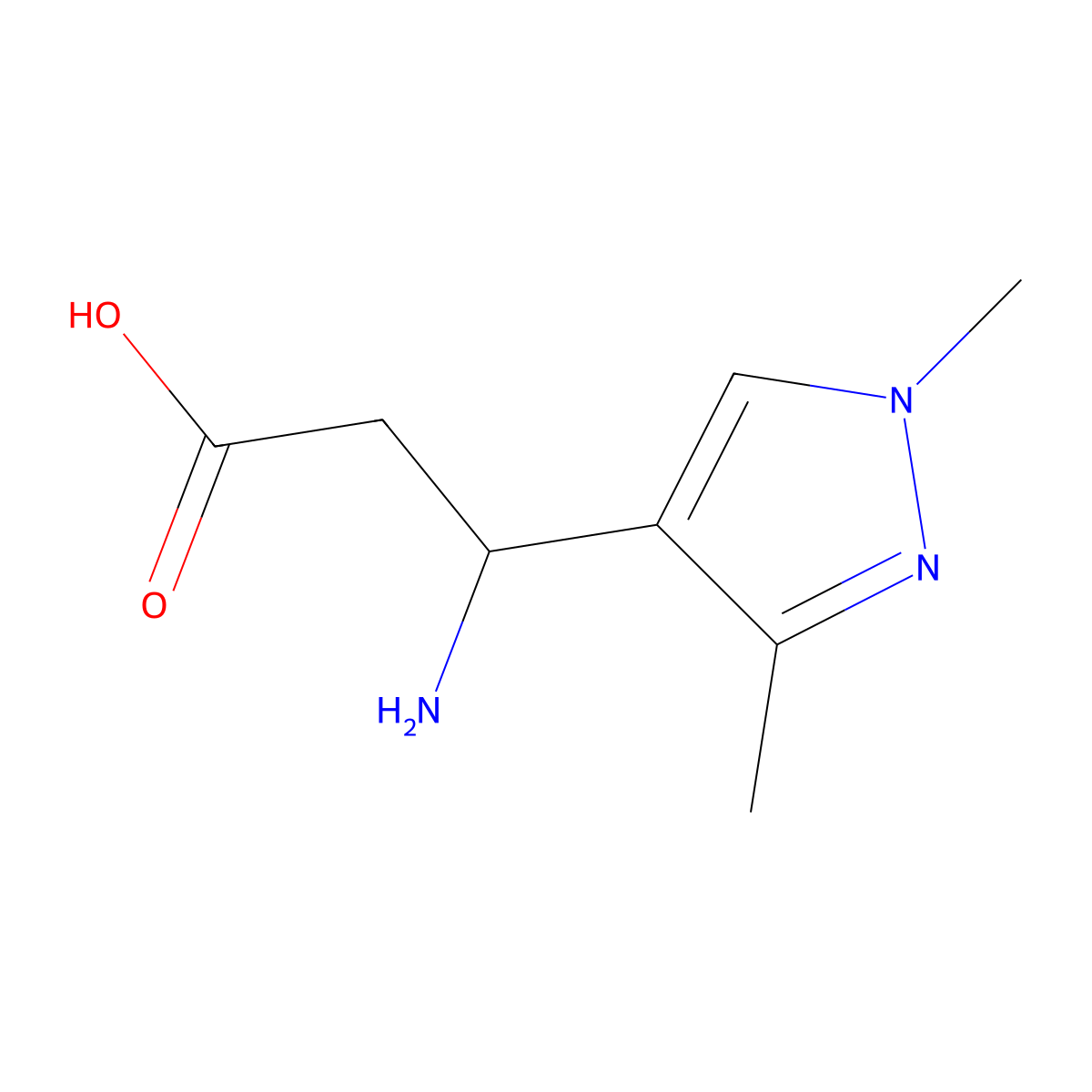 3-amino-3-(1,3-dimethyl-1H-pyrazol-4-yl)propanoic acid molecular structure, CAS 1502262-34-1