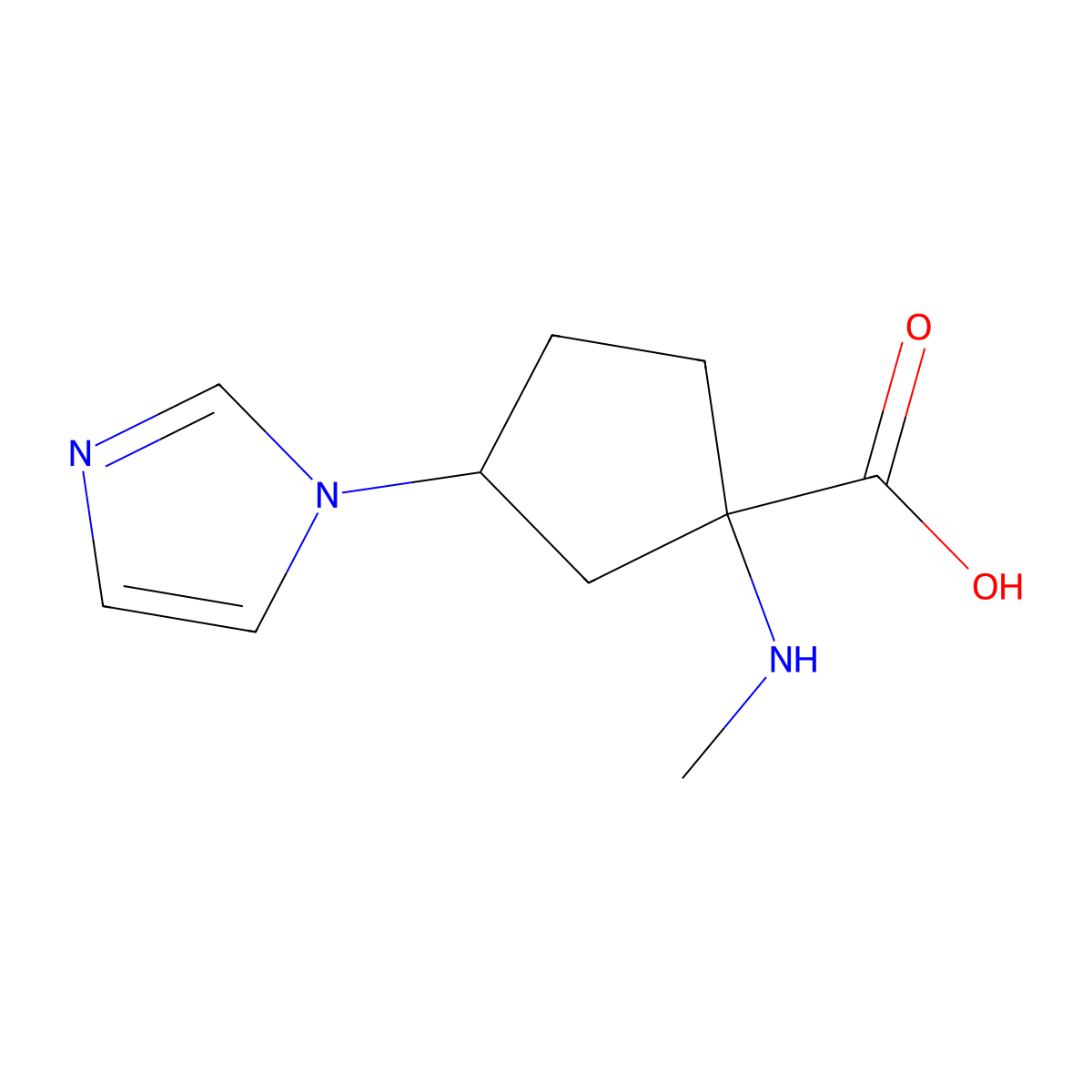 3-(1H-imidazol-1-yl)-1-(methylamino)cyclopentane-1-carboxylic acid molecular structure, CAS 1502275-03-7