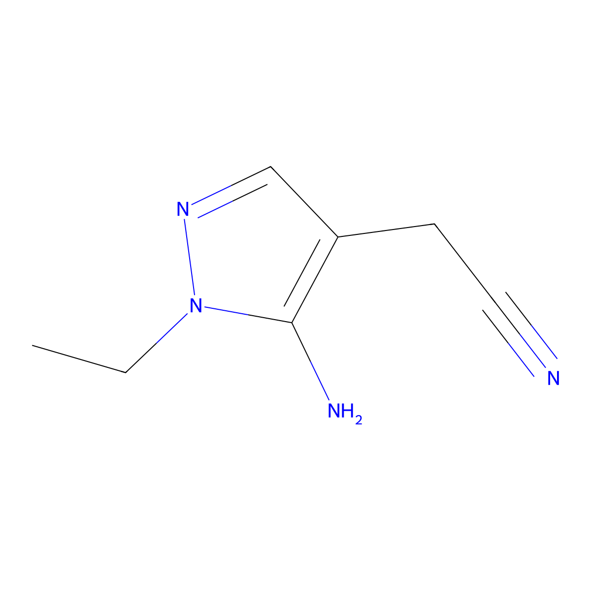 2-(5-Amino-1-ethyl-1H-pyrazol-4-YL)acetonitrile molecular structure, CAS 1502290-70-1