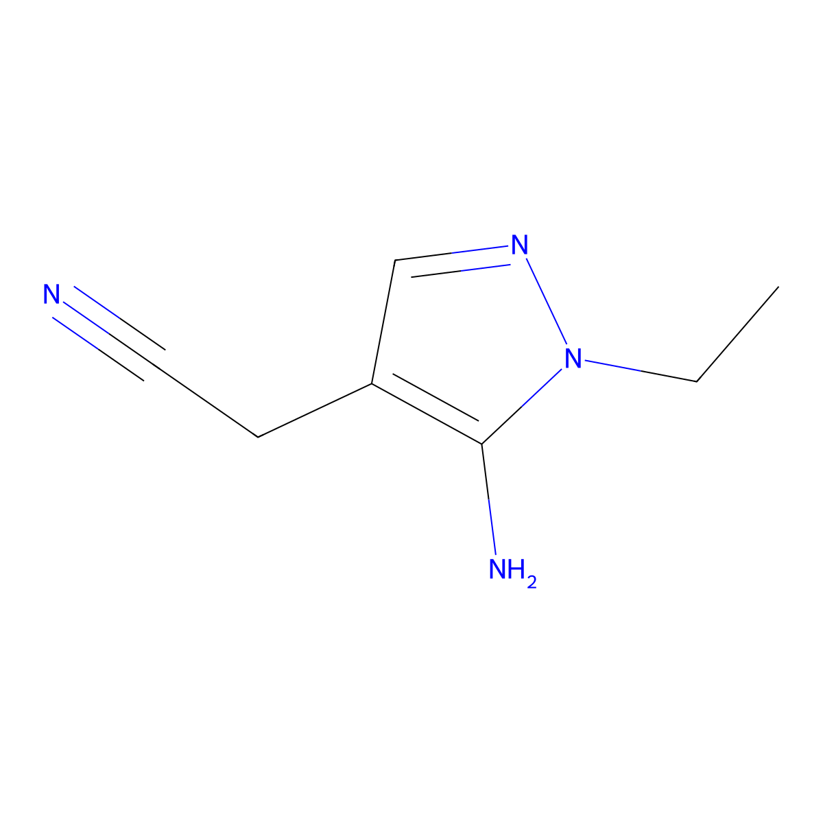 2-(5-Amino-1-ethyl-1H-pyrazol-4-YL)acetonitrile molecular structure, CAS 1502290-70-1