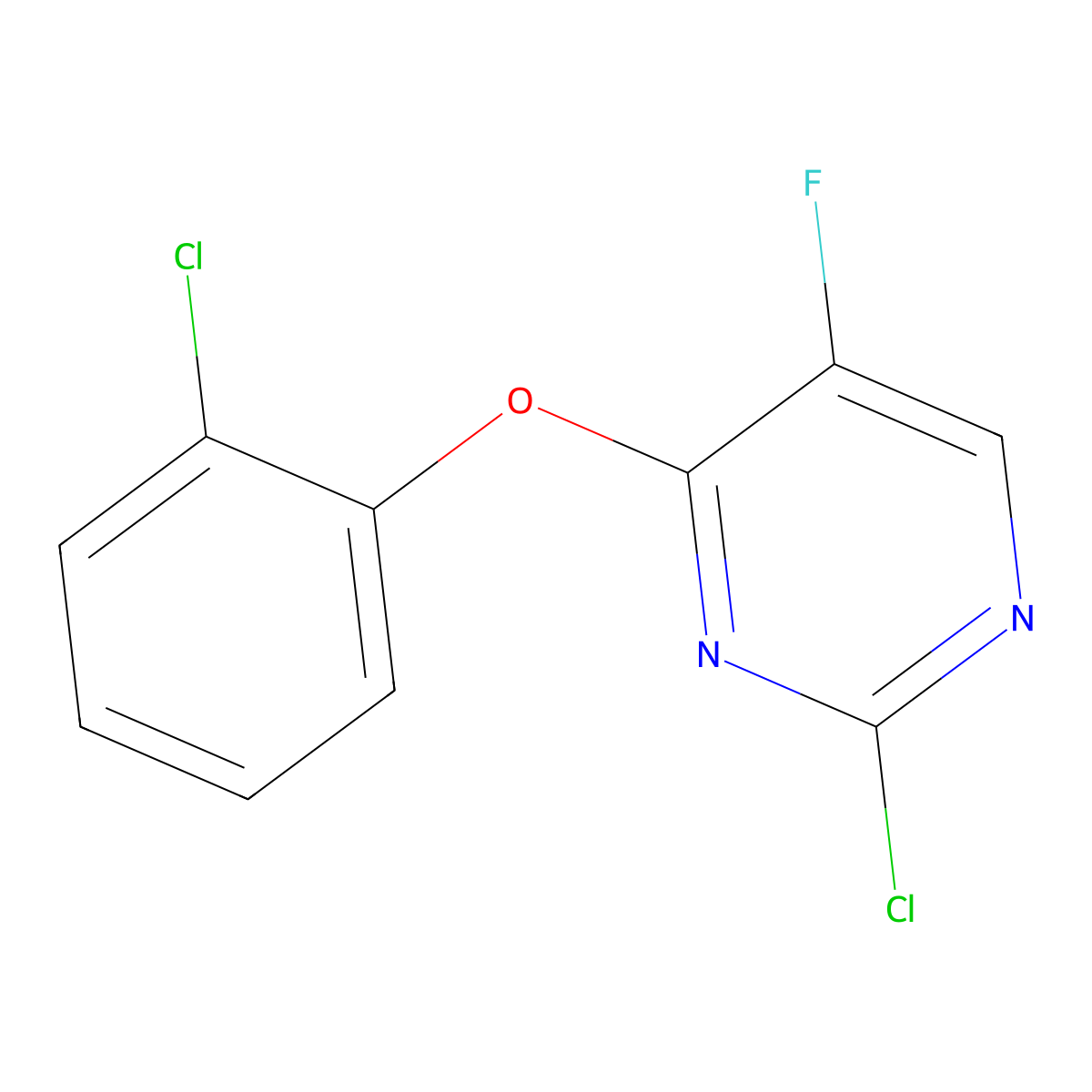 2-Chloro-4-(2-chlorophenoxy)-5-fluoropyrimidine molecular structure, CAS 1502290-81-4