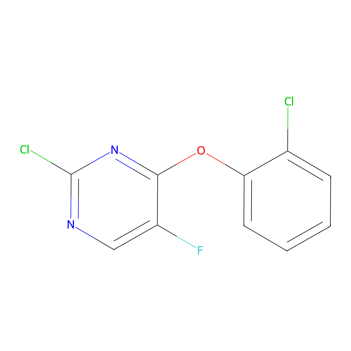 2-Chloro-4-(2-chlorophenoxy)-5-fluoropyrimidine molecular structure, CAS 1502290-81-4