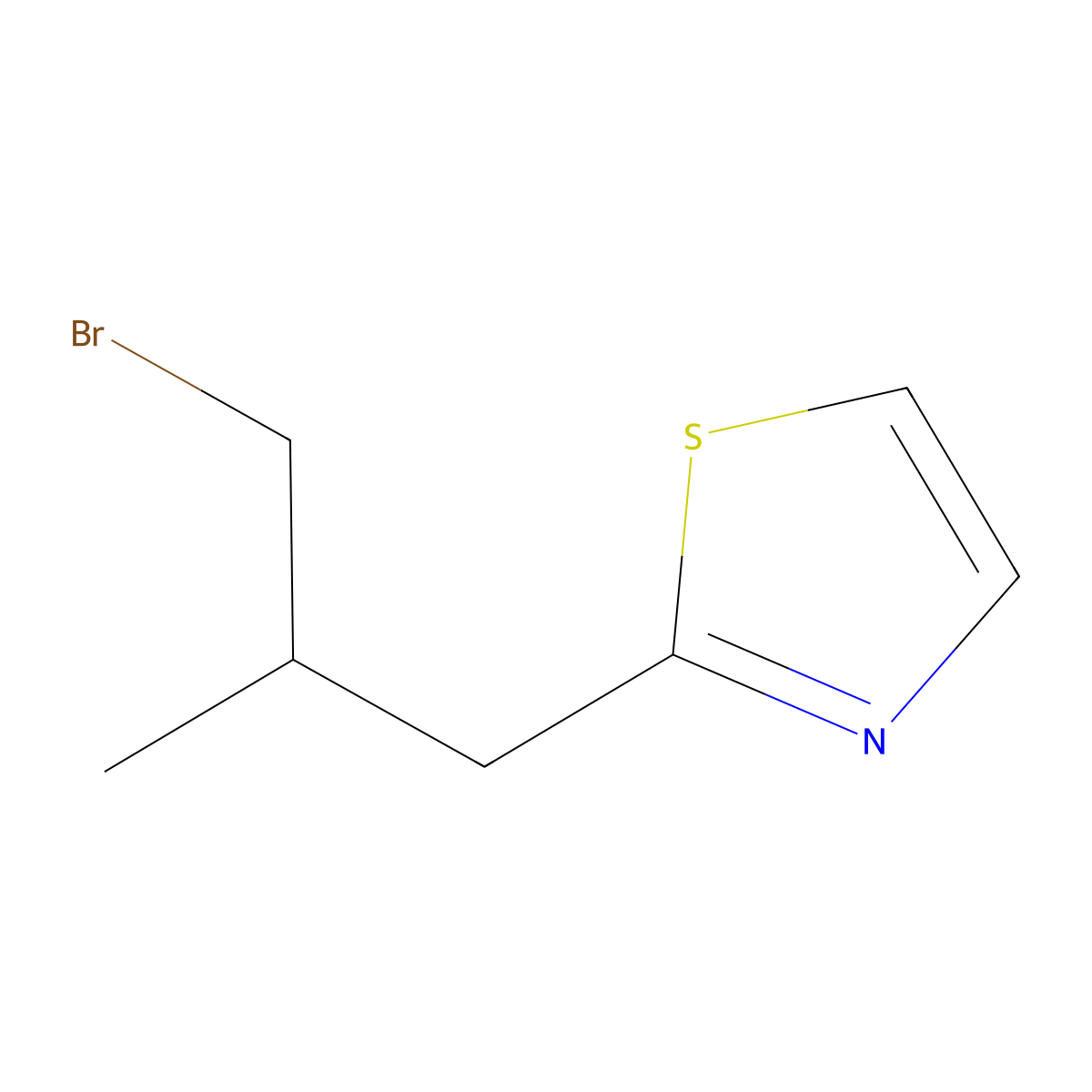 2-(3-Bromo-2-methylpropyl)-1,3-thiazole molecular structure, CAS 1502370-71-9