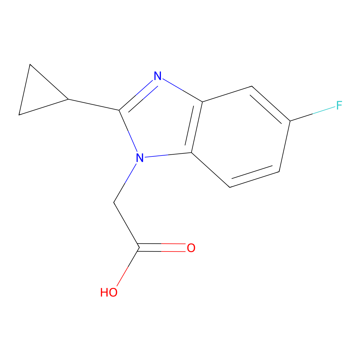 2-2-Cyclopropyl-5-fluoro-1H-benzo[d]imidazol-1-ylacetic acid molecular structure, CAS 1502410-00-5