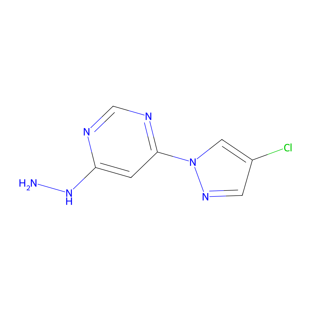 4-(4-chloro-1H-pyrazol-1-yl)-6-hydrazinylpyrimidine molecular structure, CAS 1502416-22-9