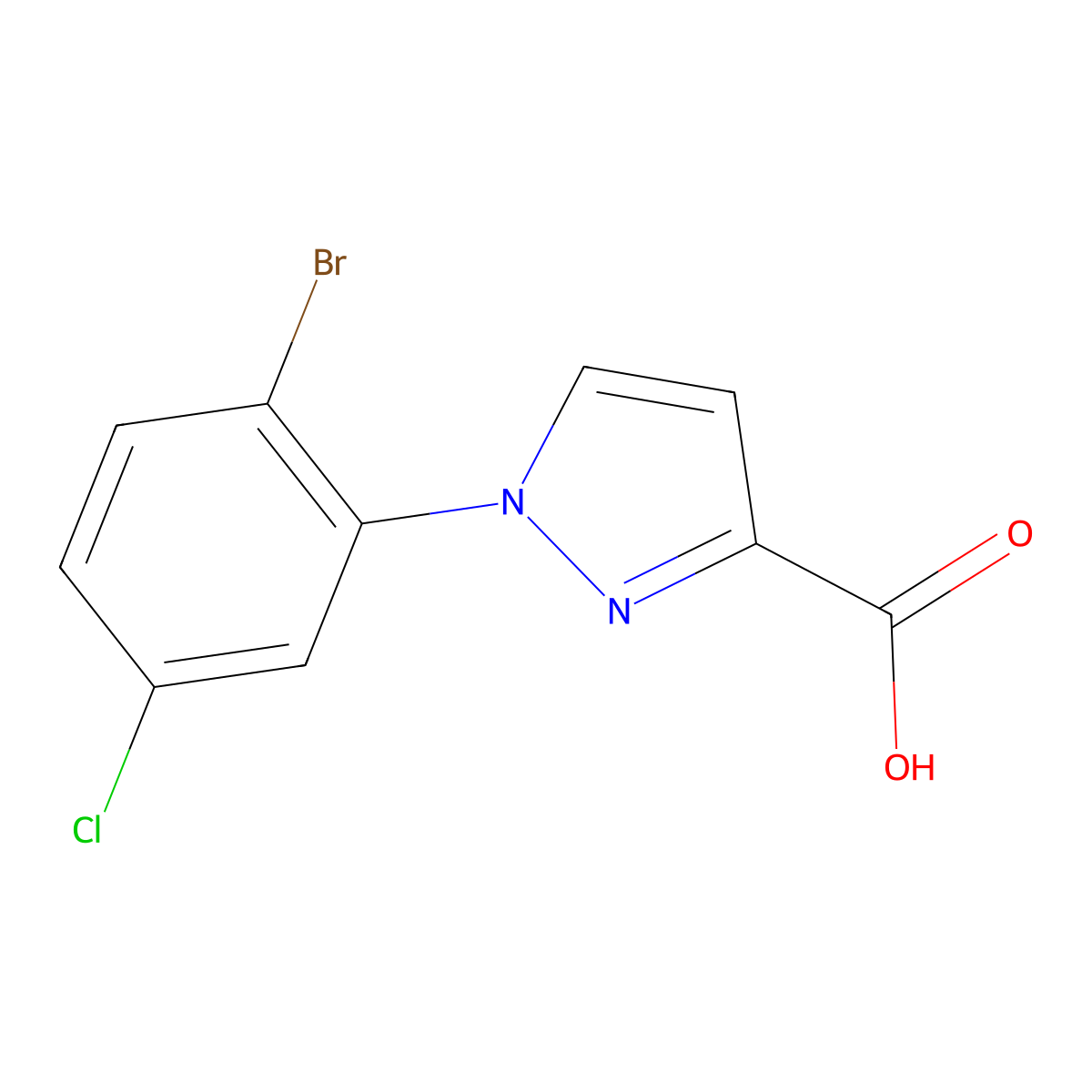 1-(2-bromo-5-chlorophenyl)-1H-pyrazole-3-carboxylic acid molecular structure, CAS 1502420-45-2